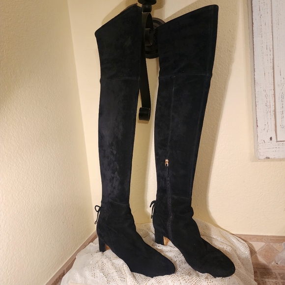Tory Burch Over The Knee Laila Black Suede Boots - Picture 1 of 9